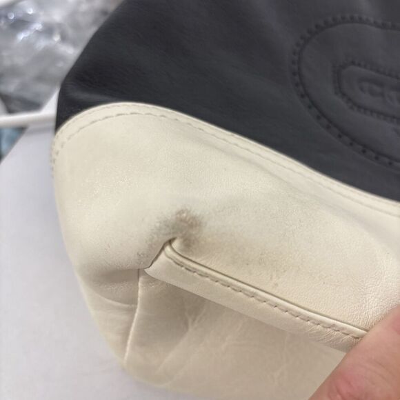 Coach New York Leather Womens Purse Handbag Black Ivory Satchel Handle Bag - Picture 16 of 16